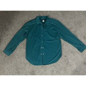 Vintage My Kinda Gal Teal Velvet Blouse Long Sleeve Metal Buttons Phoenix AZ‎